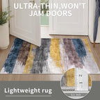 Ciicool 4ft Round Washable Rug, Modern Abstract Circle Rugs, Non-Slip Thin Lightweight Rug Yellow Grey Circular Print Distressed Carpet for Bedroom Living Room Under Dining Table Home Office Decor