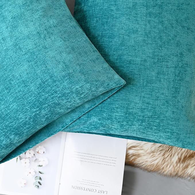 CaliTime Throw Pillow Covers Decorative 20 X 26 Inches Pack of 2 Cozy Chenille Standard Pillow Shams Cases for Couch Sofa Bed Living Room Home Lake Blue