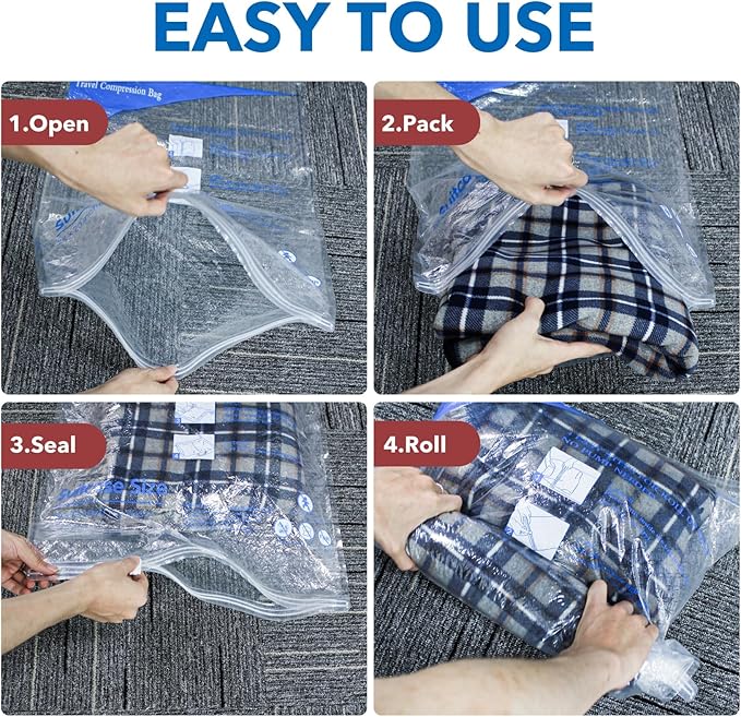 12 Pack Compression Bags for Travel | Vacuum Seal Storage Bags for Luggage & Dirty Clothes | Travel Packing Space Saver Bags for Suitcases & Home Organization | MEIQIHOME