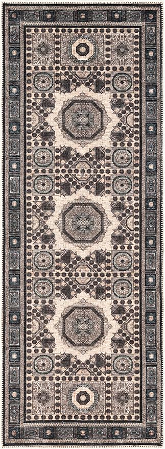 Keen Home Design 2x12 Rug - Machine Washable Runner Rug with Non-Slip Backing, Ideal for Hallway, Entryway, Kitchen, Laundry Room - Vintage, Easy Clean, Durable, Low Pile - (2'6" x 12')