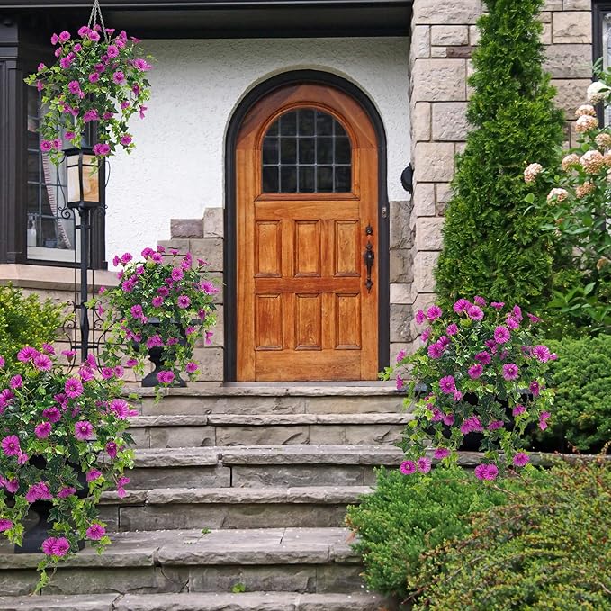 Artificial Flowers Faux Outdoor Plants Artificial Petunias for Outdoors Uv Resistant Fake Petunias Plants Hanging Flower Patio Decor Outside Basket Realistic Silk Plant No Pot(Purple 2pcs)