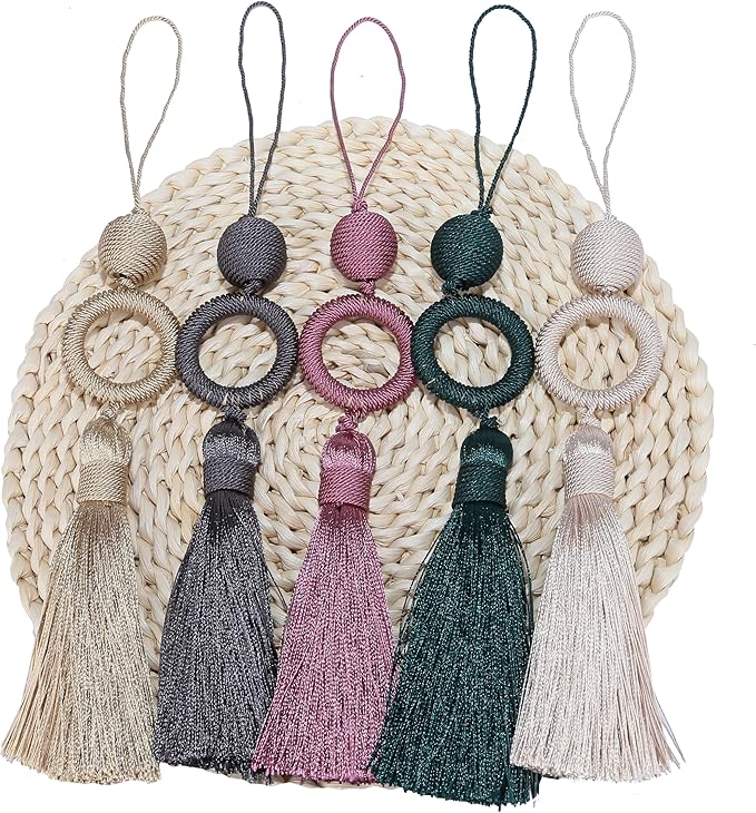 2 Pack 12 Inch Key Tassel with 4 Inch Cord Loop, Handmade Terylene Tassel with Wooden Ring, DIY Decorative Craft Tassels