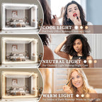 FENNIO Vanity Mirror with Lights 32"x22", Lighted Makeup Mirror, Large Vanity Mirror with Lights, Touch Sensor with 3-Color Lighting, USB Charging Port for Vanity Desk Tabletop