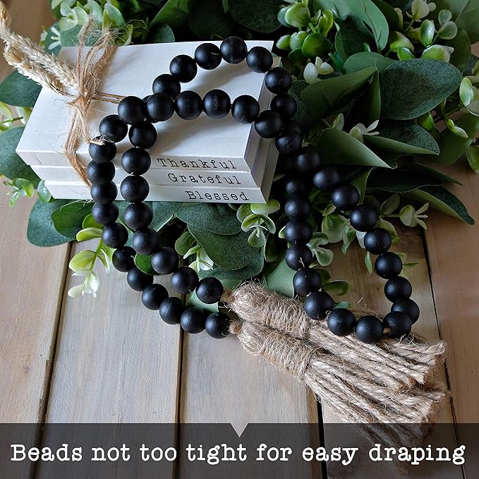 Boho Wood Decorative Beads & Tassel Garland Black