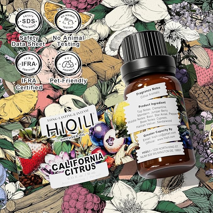 HIQILI California Citrus Diffuser Oil for Making Sprays & Perfume, Inspired by Ate. Cologne Cléme.Tine California, Essential Oil Diffuser - 0.34 Fl Oz