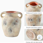 Enra Rustic Farmhouse Vase with Handle,7.8 Inch Pottery Decorative Flower Vase for Home Decor,Large Vintage Terracotta Vase for Table, Living Room, Bathroom Decoration, Shelf Decor, Mantel