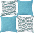 HPUK Decorative Throw Pillow Covers Set of 4 Geometric Design Linen Cushion Cover for Couch Sofa Living Room, 20"x20" inches, Aqua Blue
