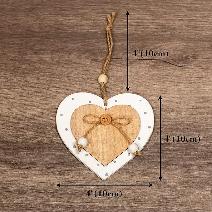 Sun&Beam Heart-Shaped Wooden Decorative 2Pcs Hanging Handmade Hearts Ornaments for Wedding Party Valentine Christmas Home Decoration Car Décor (H-#6, 2Pcs)