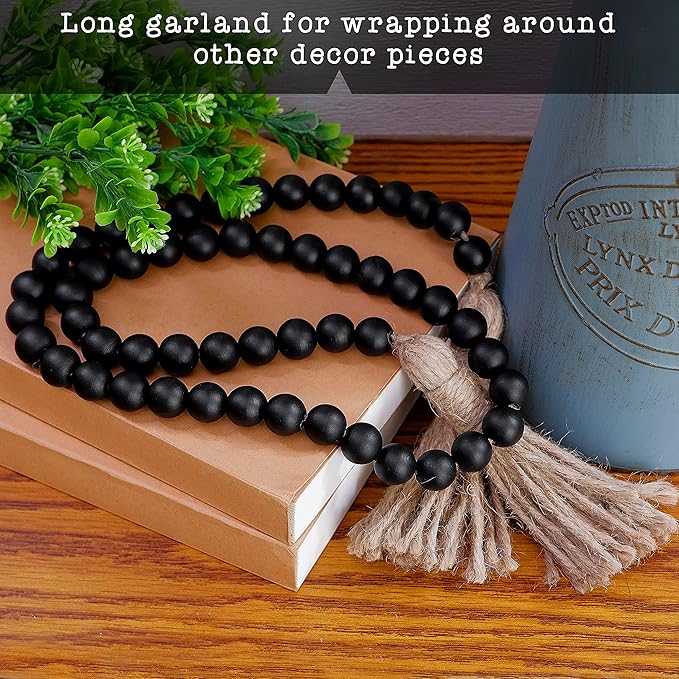 Boho Wood Decorative Beads & Tassel Garland Black