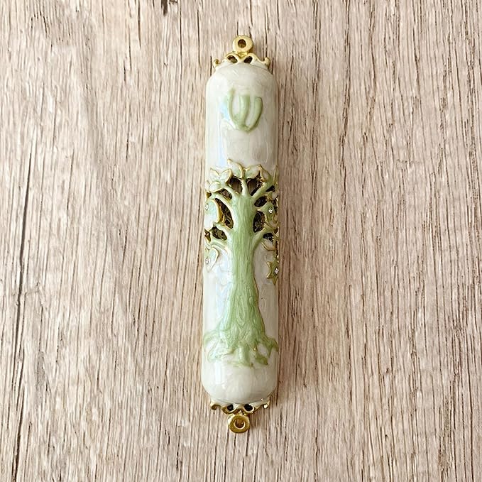 3.8 Inches Hand-Painted Mezuzah, Exquisite Enamel Design with Scroll Included for Jewish Occasions