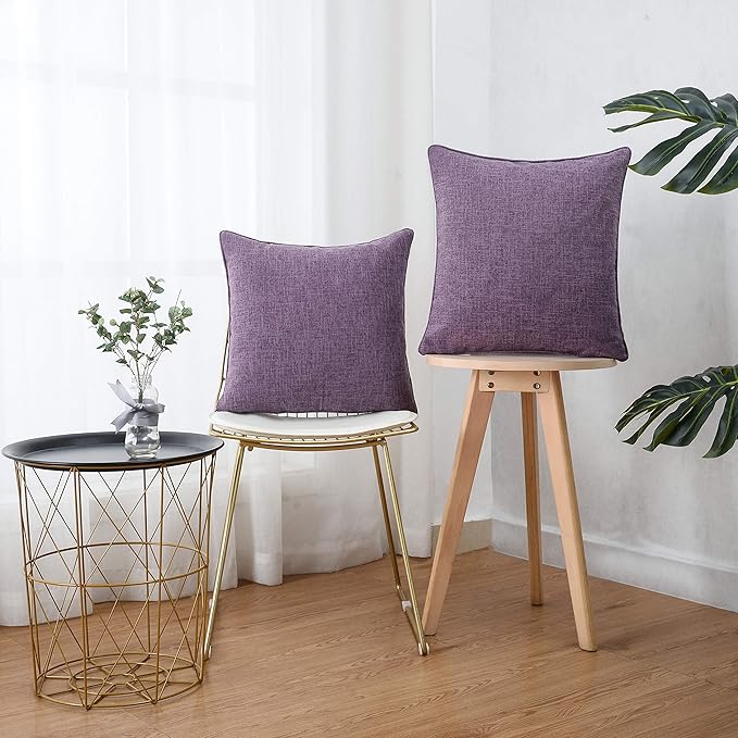 HPUK Linen Throw Pillow Covers Pack of 2, 18x18 Inch Accent Cushion Covers for Living Room, Bedroom, Decorative Solid Color Pillow Covers for Couch, Sofa, Chair, Lavender Mist