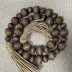 Handcrafted Farmhouse Wooden Decorative Beads Garland, Table Tray Boho Wood Beads with Tassel, Small Rustic Antique Decor for Home and Events (Dark Walnut)