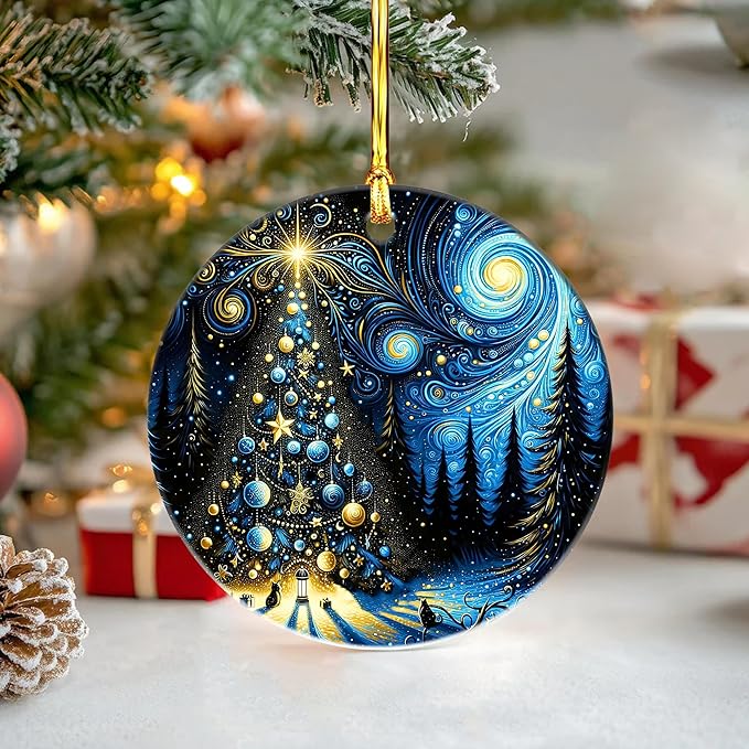 Jabihome Christmas Ornaments 2025, Exchange for Women, Men, Collectible Dated Year Ornaments for Tree, Unique Acrylic Suncatcher, Printed Stained Glass Effect Decor (Starry Tree)