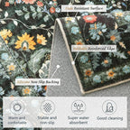 Vintage Botanical Dark Green Area Rug 4x6 Elegant Floral Pattern, Durable Stain-Resistant Fabric, Perfect for Living Room, Bedroom, Dining Room Decor