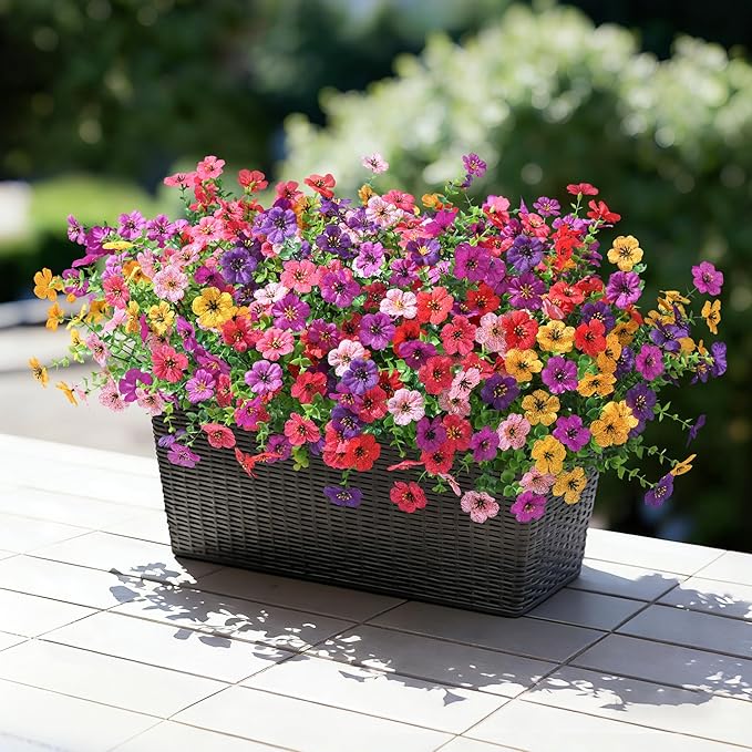 Ivydale Artificial Flowers for Outdoor 24 Bundles Fake Mums UV Resistant Silk Daisy Faux Plants for Outside Planter Home Porch Patio Window Box Decor, 6 Color Mixed