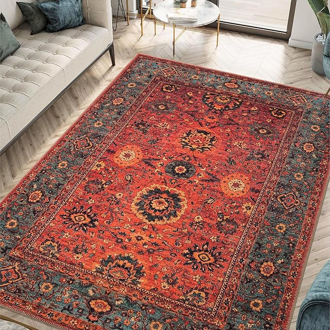 Keen Home Design 4x6 Rug - Machine Washable Area Rug with Non-Slip Backing, Ideal for Living Room, Dining Room, Bedroom - Vintage, Easy Clean, Durable, Low Pile Rug - (4' x 6')
