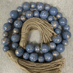 Handcrafted Farmhouse Wooden Decorative Beads Garland, Table Tray Boho Wood Beads with Tassel, Small Rustic Antique Decor for Home and Events (Ocean Mist Gold)