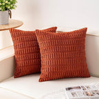 Aegero Pack of 2 Corduroy Decorative Throw Pillow Covers 20x20 InchSoft Boho Striped Pillow Covers Modern Farmhouse Home Decor for Sofa Living Room Couch Bed（Rust）