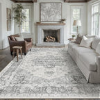 Gray 6x9 Area Rug Washable Vintage Living Room Carpet Non Slip Retro Distressed Low Pile Soft Oriental Medallion Thin Large Grey Throw Rug for Office Bedroom Dining Room Playroom