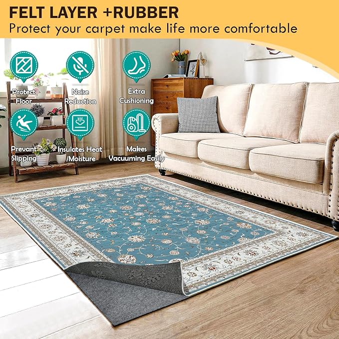 Waterproof Rug Pad, 9x12 ft Under Area Rug Carpet Pad, Non Slip Felt Rug Pads for Hardwood Floors, Keep Carpets in Place Soft and Prevent Rug from Wrinkling or Buckling