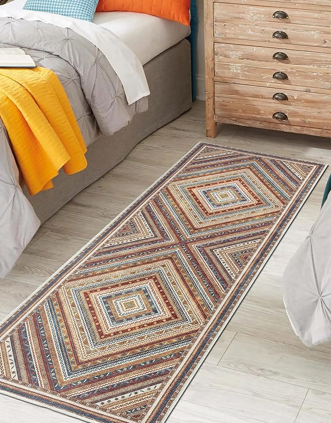 Keen Home Design 2x12 Rug - Machine Washable Runner Rug with Non-Slip Backing, Ideal for Hallway, Entryway, Kitchen, Laundry Room - Vintage, Easy Clean, Durable, Low Pile - (2'6" x 12')