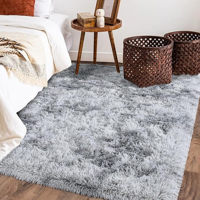 Rugs for Bedroom 4x6, Soft Shaggy Modern Shag Area Rug for Living Room, Upgrade Non-Slip Plush Fluffy Carpet for Kids Boys Girls Room Home Decor Aesthetic, Light Grey