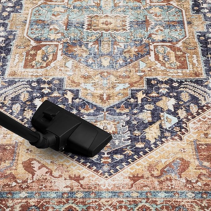Keen Home Design 6x9 Rug - Machine Washable Area Rug with Non-Slip Backing, Ideal for Living Room, Dining Room, Bedroom - Vintage, Easy Clean, Durable, Low Pile Rug - (6' x 9')