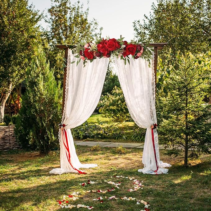 TITA-DONG 25.6inch Artificial Rose Peony Flower Swag, Front Door Peony Floral Arch Garland Swag Hydrangeas Eucalyptus Leaves Wreath for Wedding Arch Front Door House Wall Decoration(red)