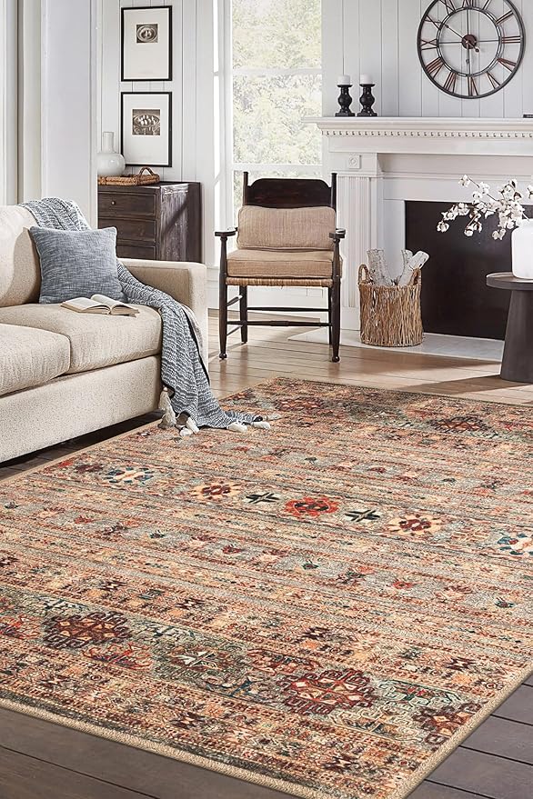 Keen Home Design 8x10 Rug - Machine Washable Area Rug with Non-Slip Backing, Ideal for Living Room, Dining Room, Bedroom - Vintage, Easy Clean, Durable, Low Pile Rug - (8' x 10')