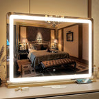 FENNIO Vanity Mirror with Lights 32"x22", Lighted Makeup Mirror, Large Vanity Mirror with Lights, Touch Sensor with 3 Color Lighting,USB Charging Port for Vanity Desk Tabletop（Gold）
