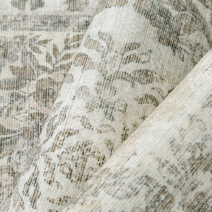 8x10 Area Rug Beige Washable Vintage Distressed Living Room Carpet Large Bedroom Indoor Medallion Floral Non Slip Retro Throw Floor Mat for Office Dining Room Kitchen Bathroom