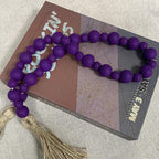 Handcrafted Farmhouse Wooden Decorative Beads Garland, Table Tray Boho Wood Beads with Tassel, Small Rustic Antique Decor for Home and Events (Royal Purple)
