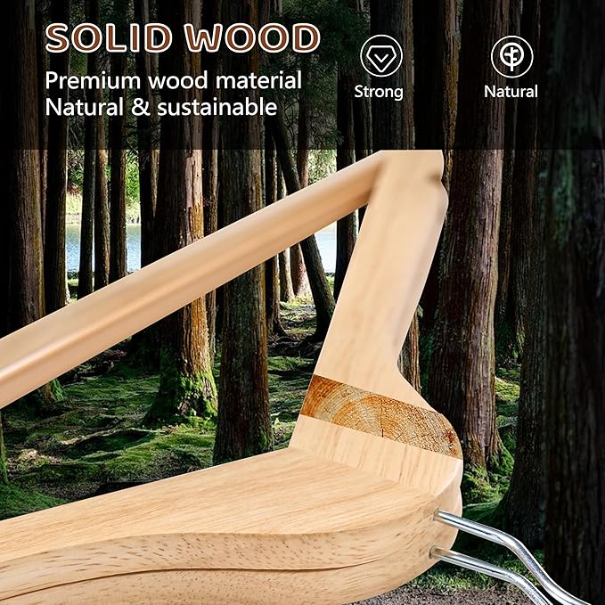 Wooden Hangers 20 Pack, Durable Wood Hangers with 360° Swivel Hook & Notches, Slim Coat Hanger Wooden for Closet, Natural