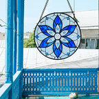 Stained Glass Window Hanging, Blue Tiffany Style Flowers Sun Catcher for Window Door Home Decor Suncatcher Christmas Mother's Day Birthday Gifts for Women Men Mom and Nana 6.3 in