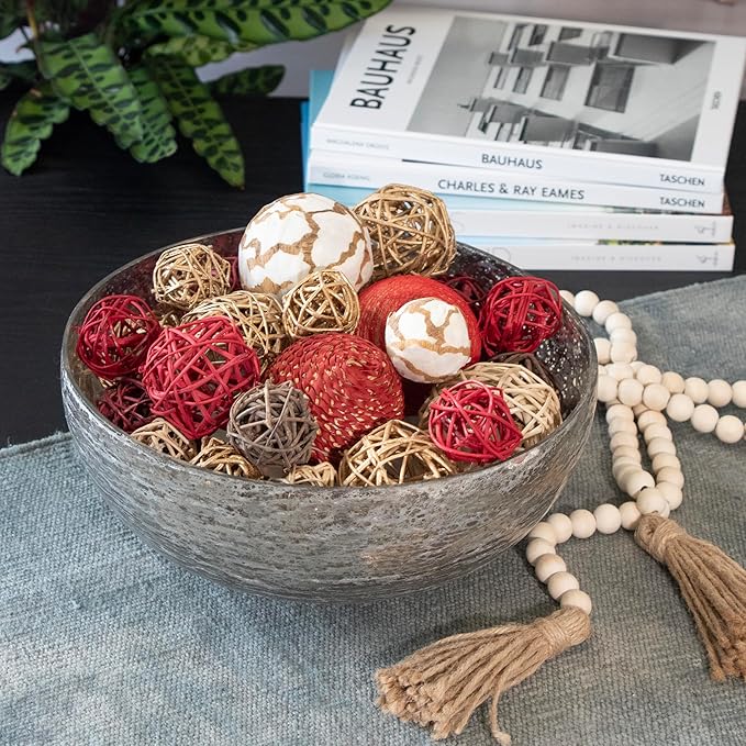 ANDALUCA Decorative Balls Bag Bowl Filler Home Decor (Red Gold)