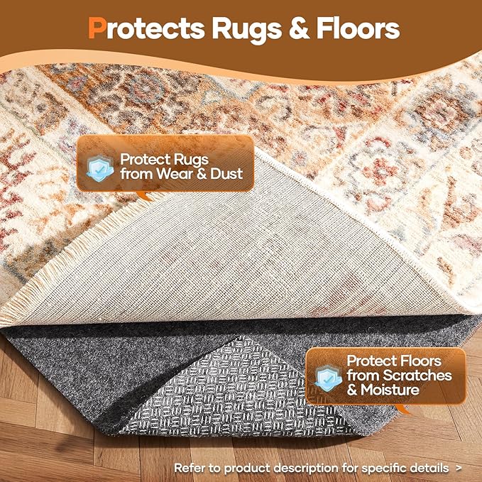 Veken Non Slip Cushioned Rug Pad Gripper 5 x 8 Ft, Felt and Silicone Backing, 1/8 inch Thick Carpet Liner for Hardwood Floors and Finishes, Under Area Rugs Anti Skid Mat, Keep Rugs Safe and in Place