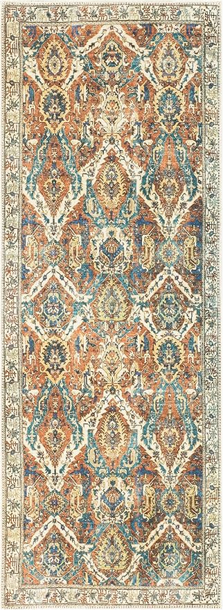 Keen Home Design 2x10 Rug - Machine Washable Runner with Non-Slip Backing, Ideal for Hallway, Entryway, Kitchen, Laundry Room - Vintage, Easy Clean, Durable, Low Pile Rug - (2'6" x 10')