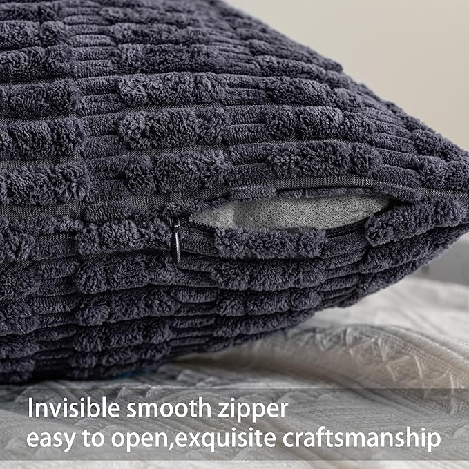 Aegero Pack of 2 Corduroy Decorative Throw Pillow Covers 24x24 InchSoft Striped Pillow Covers Modern Farmhouse Home Decor for Sofa Living Room Couch Bed（Dark Grey）