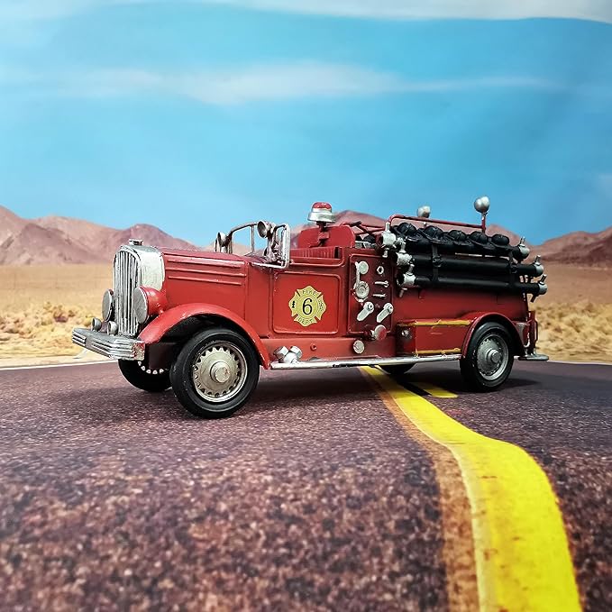 Fire Truck American Antique Decorative Firetruck Model Statue Figurine Retro Style Handcraft Gifts Collectibles…
