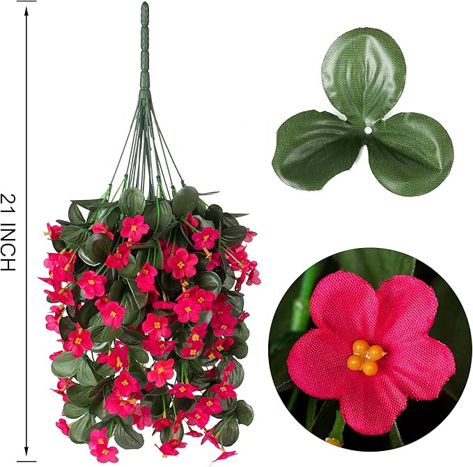 HyeFlora Artificial Fake Hanging Flowers for Spring Outdoor Outside Decoration, 2PCS Faux Silk Hotpink Daisy Plants UV Resistant Look Real Orchid Vines for Indoor Home Balcony Porch Planter