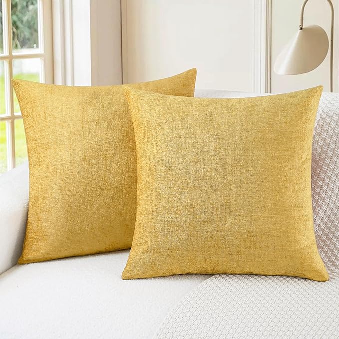 CaliTime Throw Pillow Covers Decorative 22 X 22 Inches Pack of 2 Cozy Chenille Cushion Cases for Couch Sofa Bed Living Room Home Gold