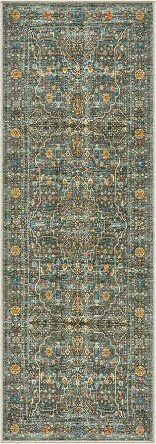 Keen Home Design 2x10 Rug - Machine Washable Runner Rug with Non-Slip Backing, Ideal for Hallway, Entryway, Kitchen, Laundry Room - Vintage, Easy Clean, Durable, Low Pile - (2'6" x 10')