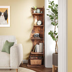 LITTLE TREE 70-Inch Corner Shelf, Seaweed Shaped Etagere Display Bookshelf, Freestanding 5-Tier Wall Shelves for Small Spaces, Living Room, Bedroom, Rustic, 2 Pack