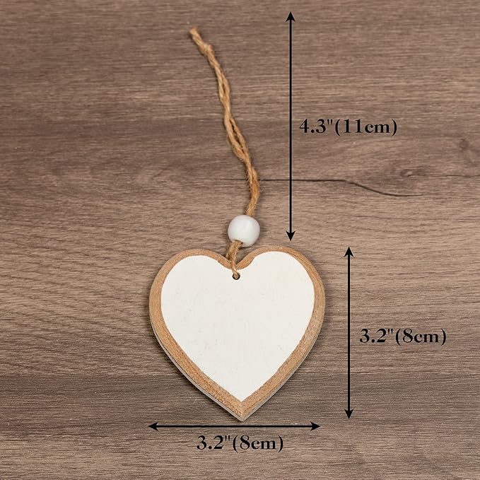 Sun&Beam Heart-Shaped Wooden Decorative 2Pcs Hanging Handmade Hearts Ornaments for Wedding Party Valentine Christmas Home Decoration Car Décor (B-#3, 2Pcs)