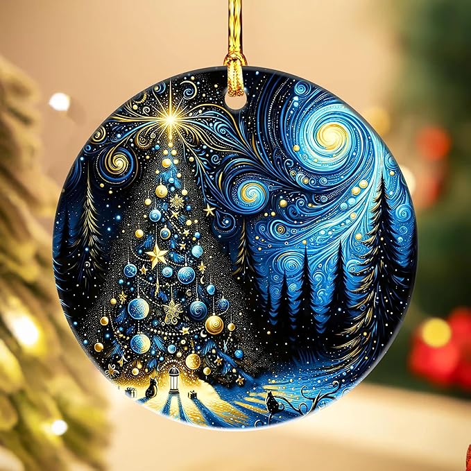 Jabihome Christmas Ornaments 2025, Exchange for Women, Men, Collectible Dated Year Ornaments for Tree, Unique Acrylic Suncatcher, Printed Stained Glass Effect Decor (Starry Tree)