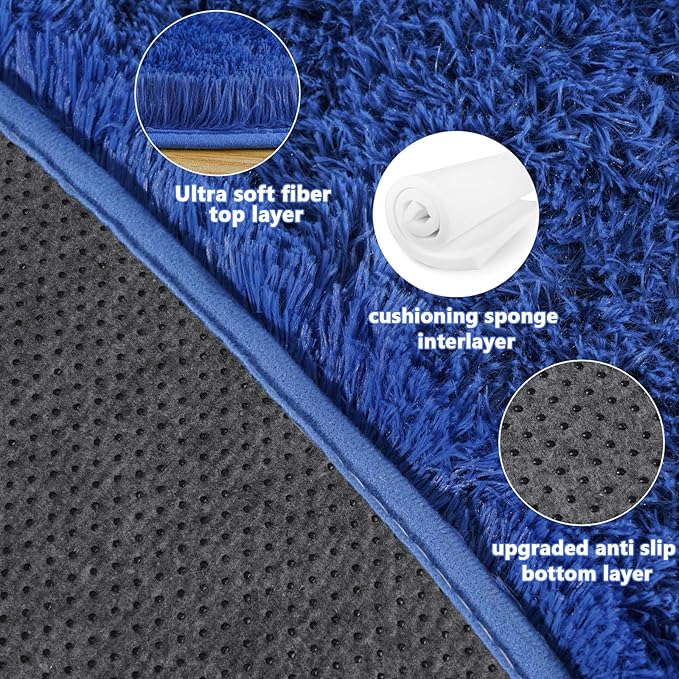 4'x4' Blue Round Rug for Bedroom, Ultra Soft Fluffy Circle Rug for Kids Girls Boys Room, Cute Shag Rugs for Living Room Playroom Teen Room Home Decor Rug