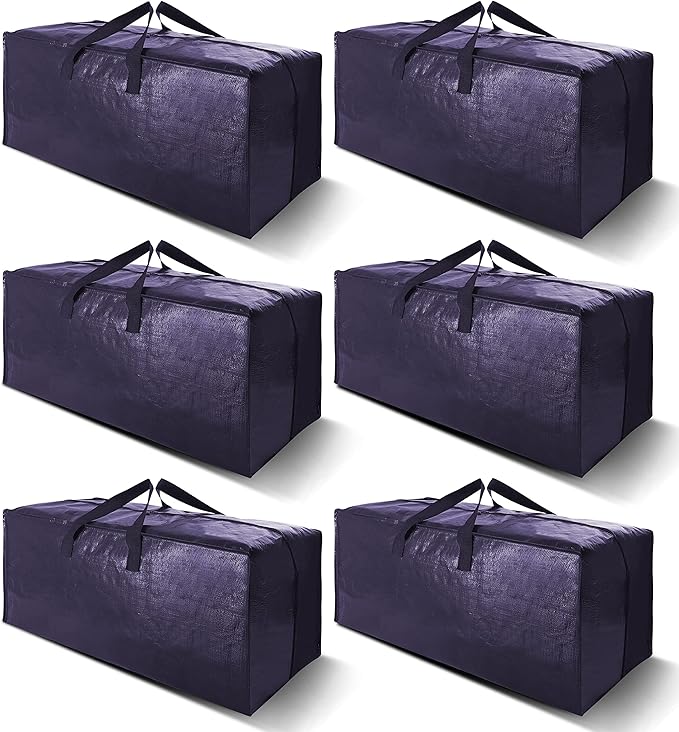 Heavy Duty Extra Large Moving Bags W/Backpack Straps - Strong Handles & Zippers, Storage Totes For Space Saving, Fold Flat, Alternative to Moving Box and Storage Bin (Set of 6, Blue)