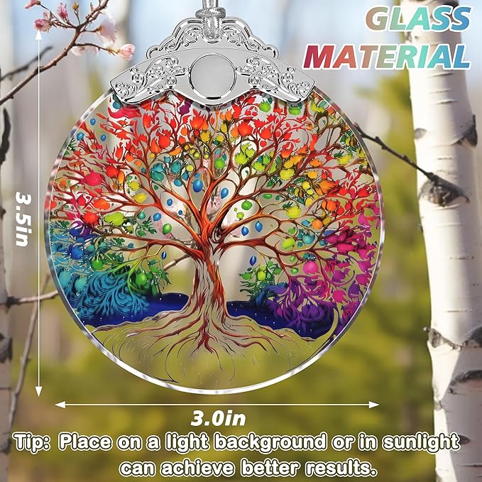 Stained Glass Tree of Life Christmas Ornament - Holiday Home Decor - Gift Exchange Present Ideas
