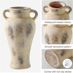 Rustic Ceramic Vase with Handle, 12.6 inch Large Handcrafted Farmhouse Decorative Pottery Vase for Table Centerpiece, Wedding Decor, or Entryway Arrangement