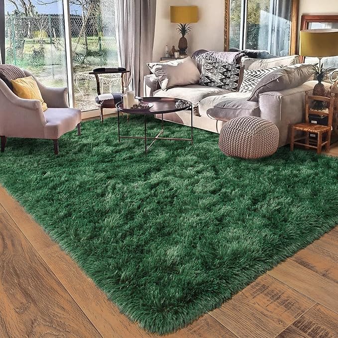 Rugs for Living Room 8x10, Soft Shaggy Modern Shag Area Rug for Bedroom, Upgrade Non-Slip Plush Fluffy Carpet for Kids Boys Girls Room Home Decor Aesthetic, Blackish Green